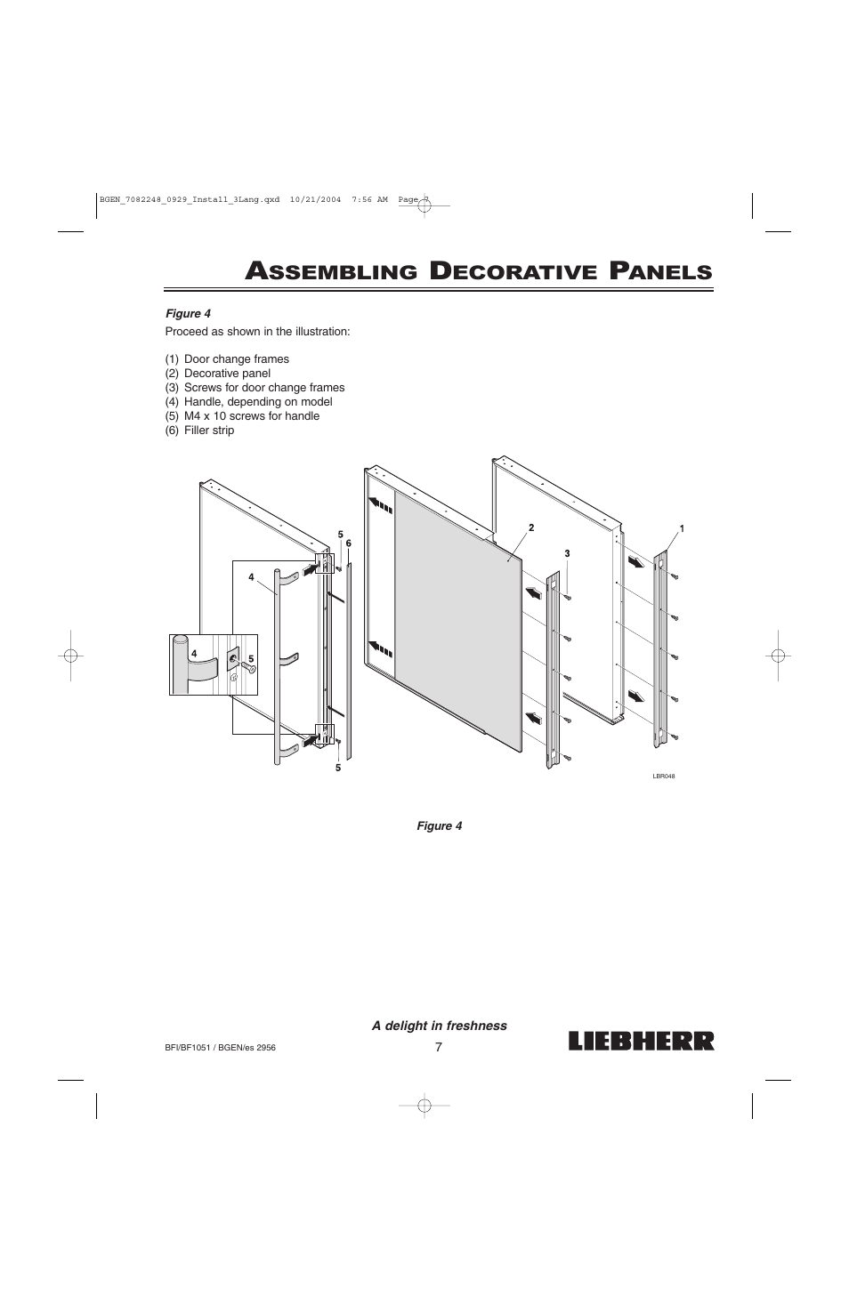 Ssembling, Ecorative, Anels | Liebherr BF1051 User Manual | Page 9 / 110