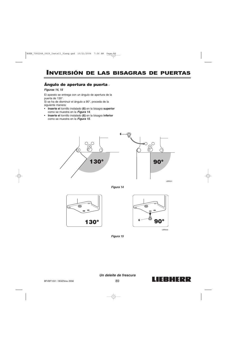 Nversión de las bisagras de puertas | Liebherr BF1051 User Manual | Page 91 / 110