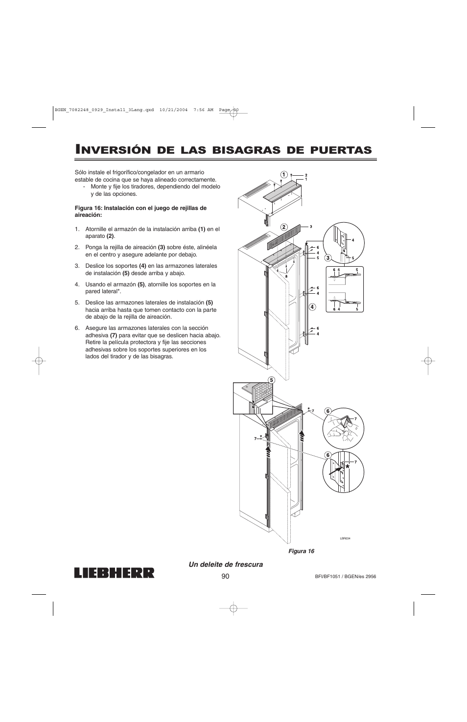 Nversión de las bisagras de puertas | Liebherr BF1051 User Manual | Page 92 / 110