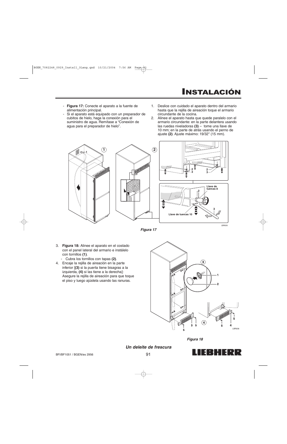 Nstalación | Liebherr BF1051 User Manual | Page 93 / 110