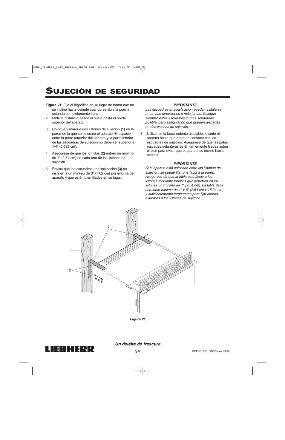 Ujeción de seguridad | Liebherr BF1051 User Manual | Page 96 / 110