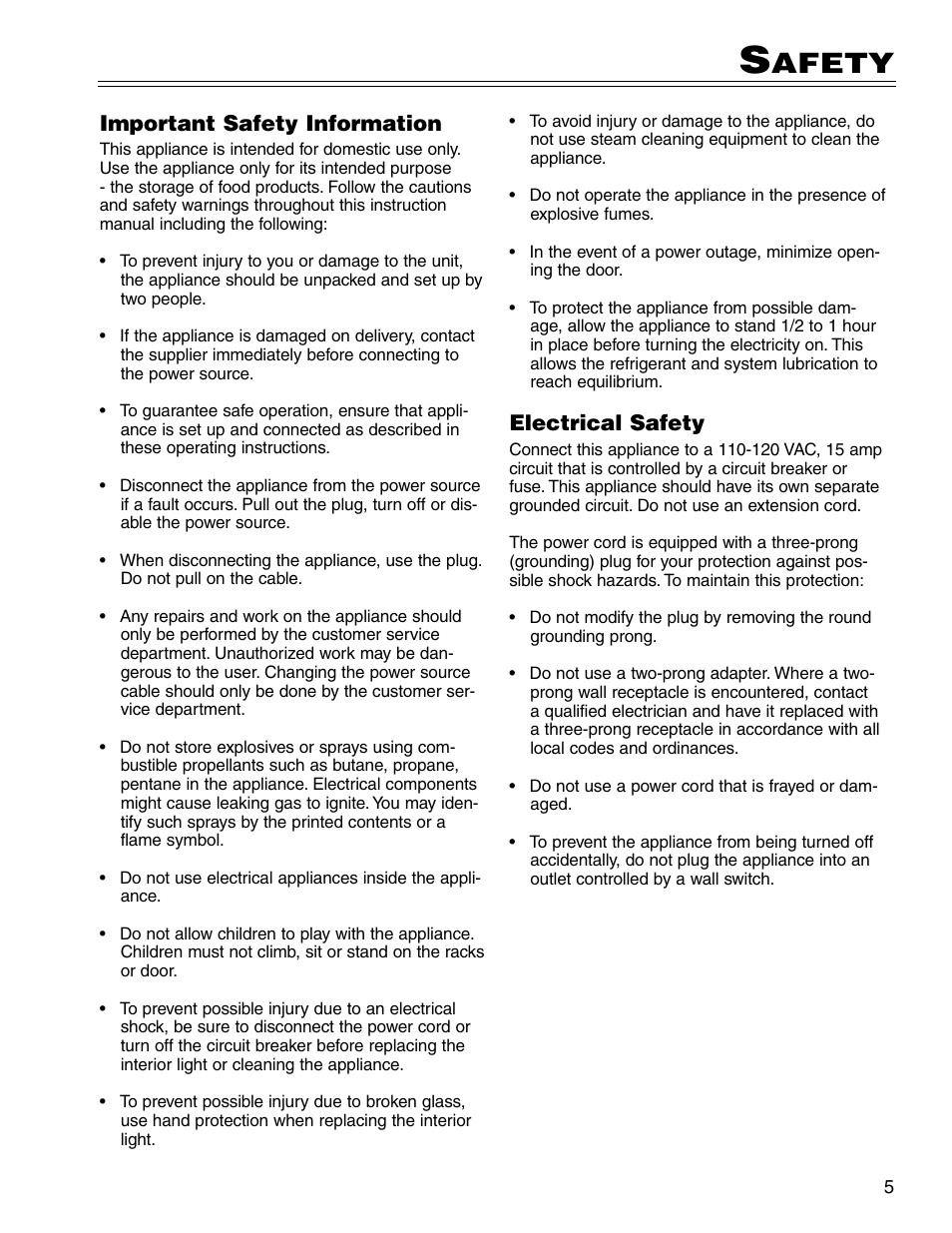 Afety, Electrical safety, Important safety information | Liebherr RO500 User Manual | Page 5 / 15