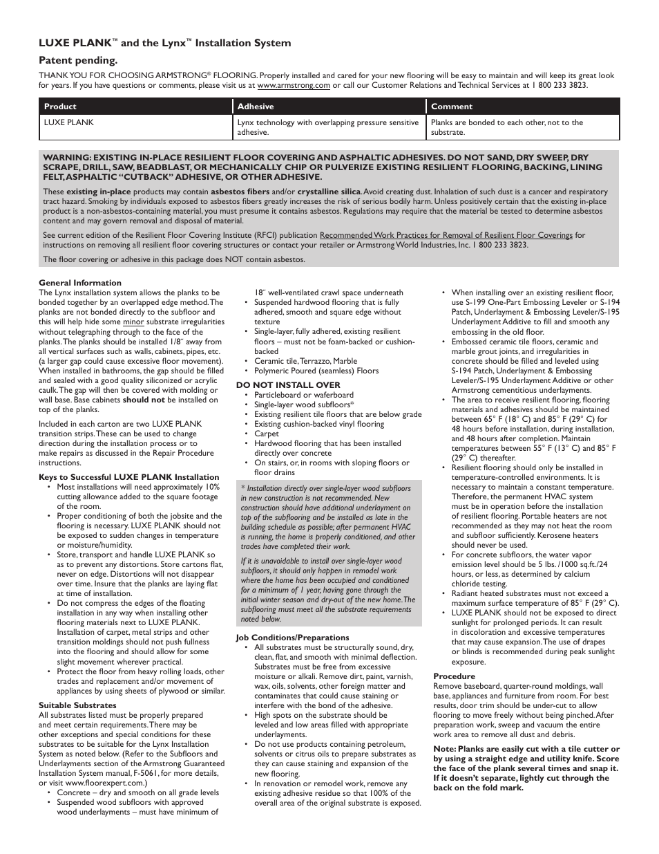 Lynx Flooring User Manual | 8 pages
