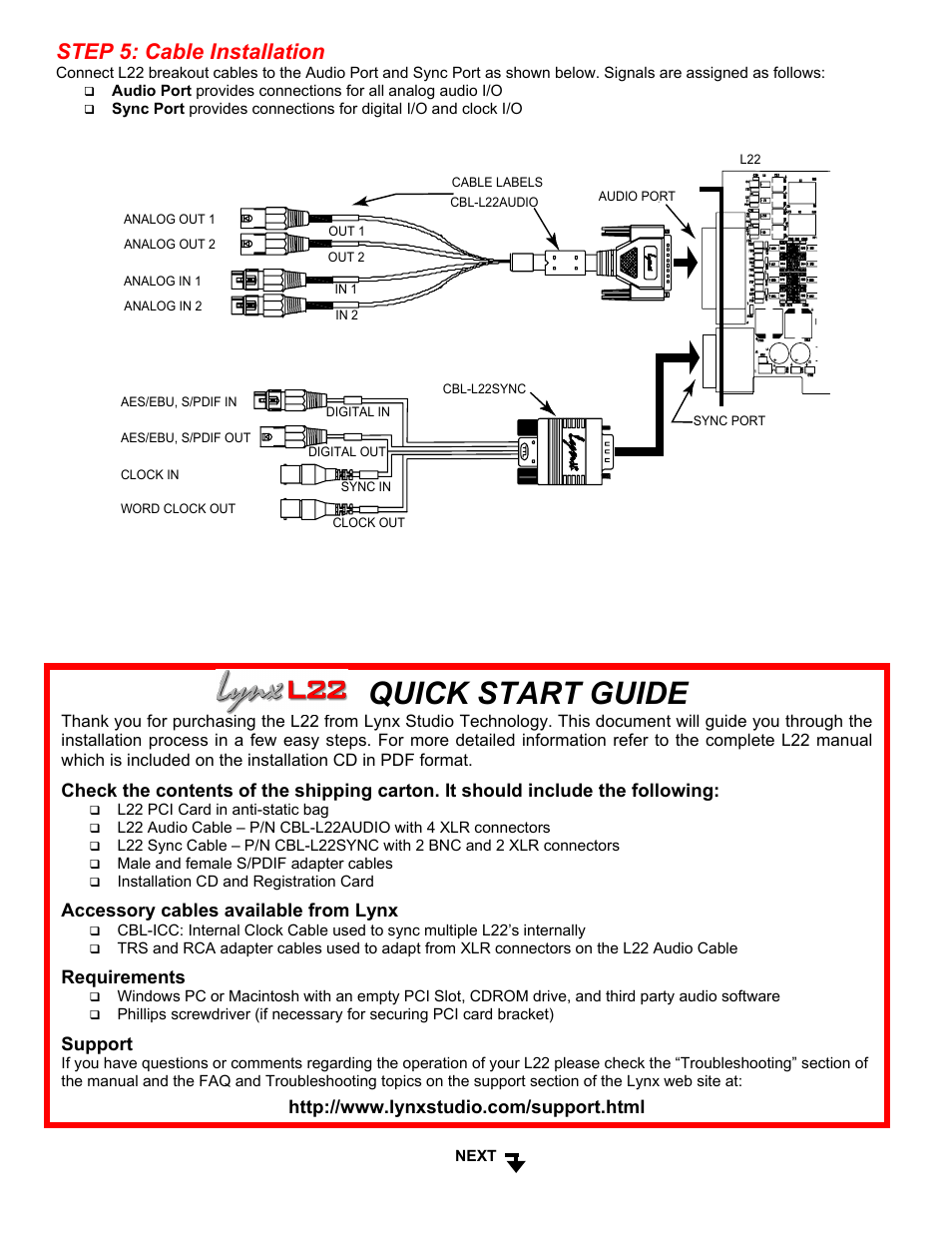 Lynx Audio Cable User Manual | 2 pages