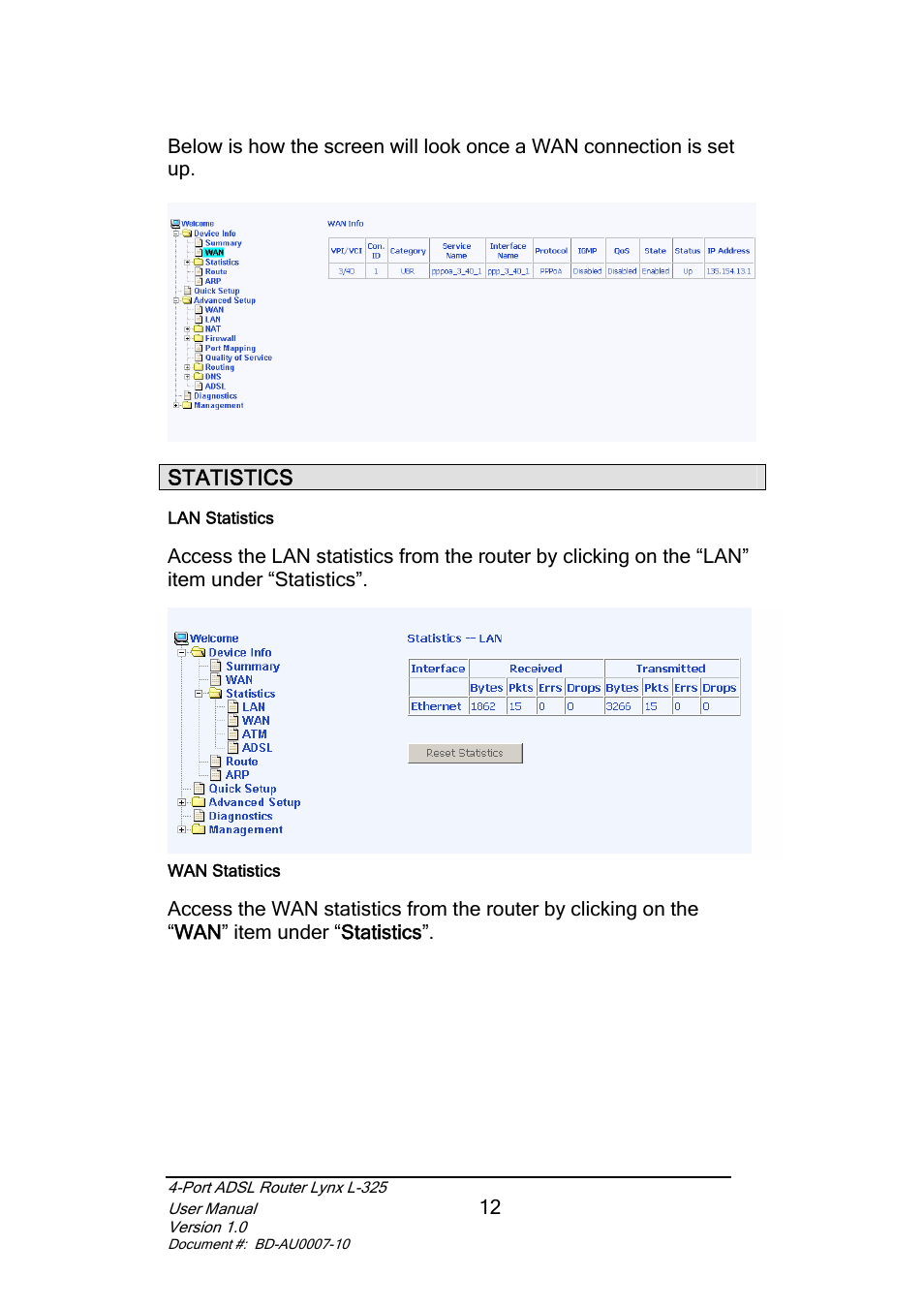 Statistics | Lynx L-325 User Manual | Page 13 / 54