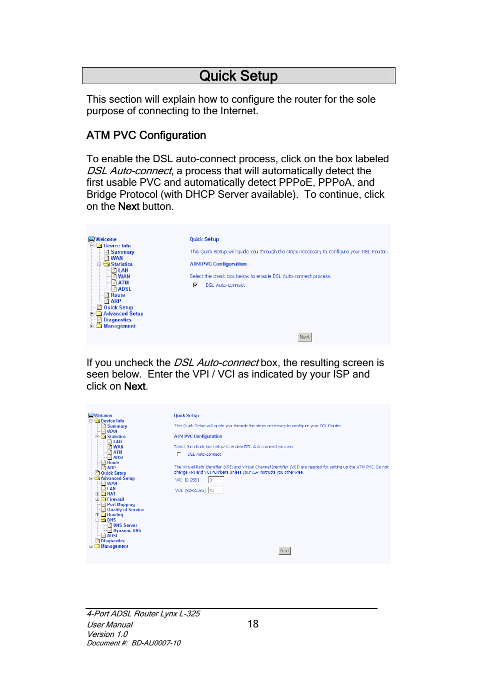 Quick setup | Lynx L-325 User Manual | Page 19 / 54