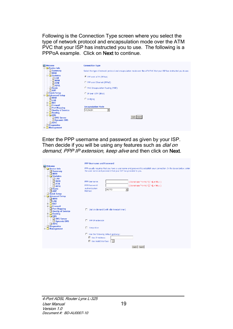 Dial on demand, ppp ip extension, keep alive | Lynx L-325 User Manual | Page 20 / 54