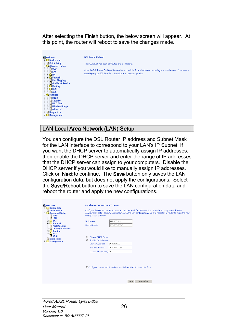 Lan local area network (lan) setup | Lynx L-325 User Manual | Page 27 / 54