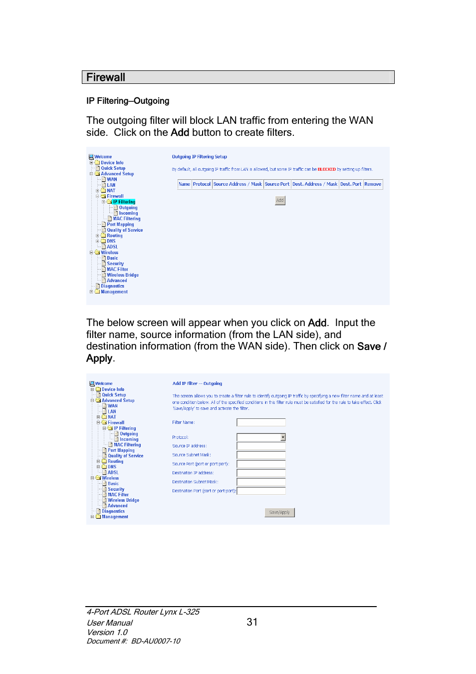 Firewall | Lynx L-325 User Manual | Page 32 / 54