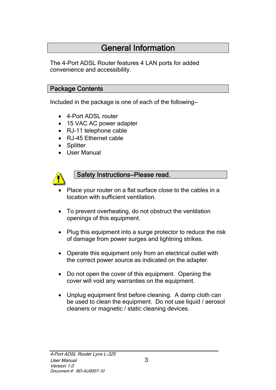 General information | Lynx L-325 User Manual | Page 4 / 54