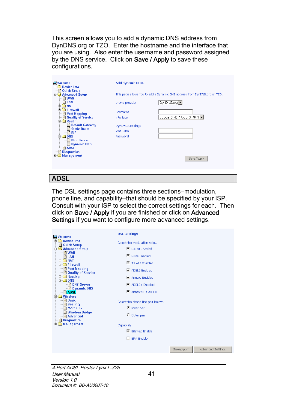 Adsl | Lynx L-325 User Manual | Page 42 / 54