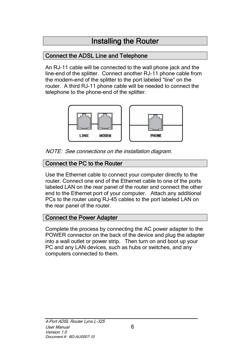 Installing the router | Lynx L-325 User Manual | Page 7 / 54