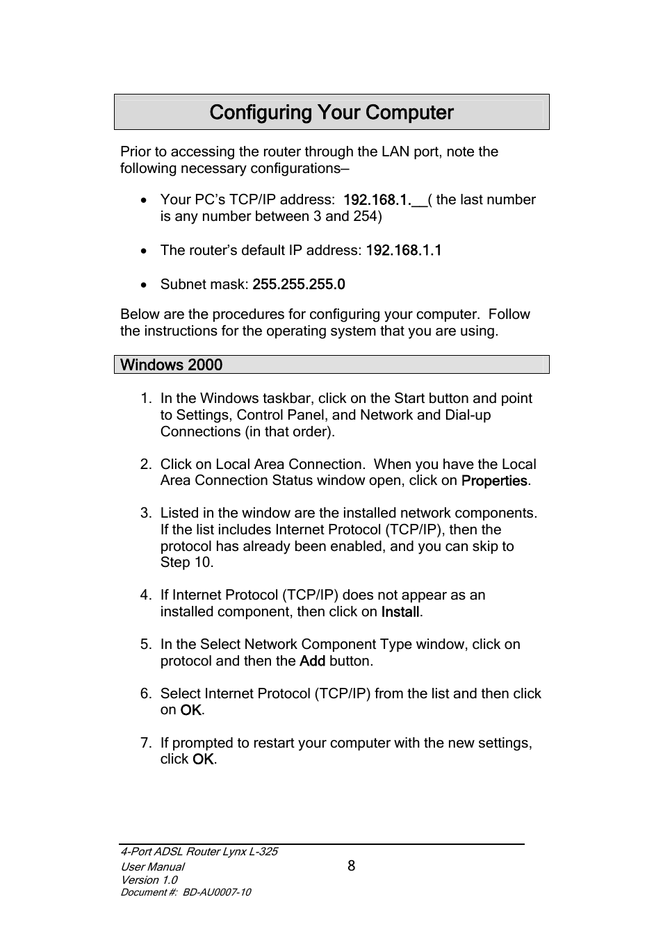 Configuring your computer | Lynx L-325 User Manual | Page 9 / 54