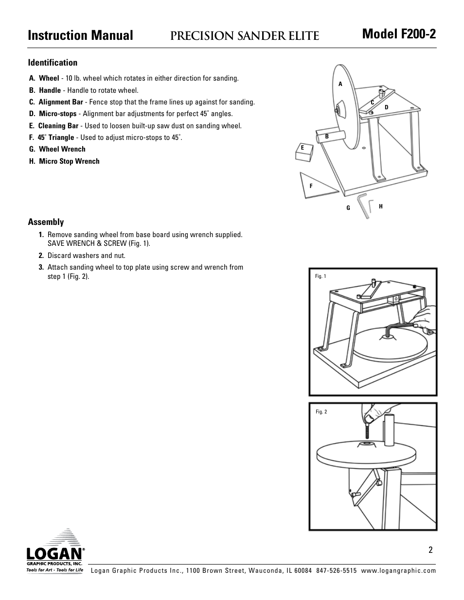 Instruction manual model f200-2, Precision sander elite | Logan Graphic Products F200-2 User Manual | Page 2 / 4