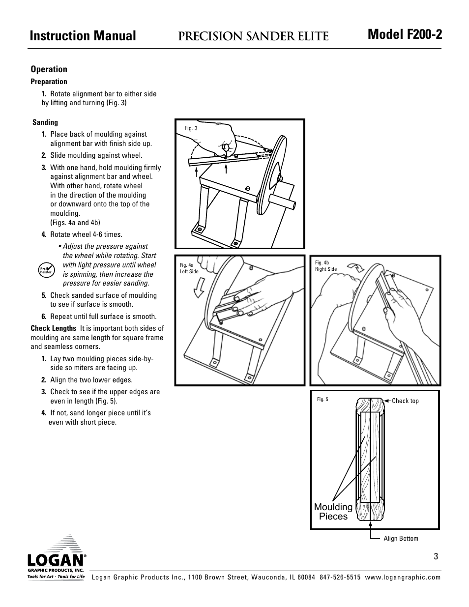 Instruction manual model f200-2, Precision sander elite, Moulding pieces | Logan Graphic Products F200-2 User Manual | Page 3 / 4