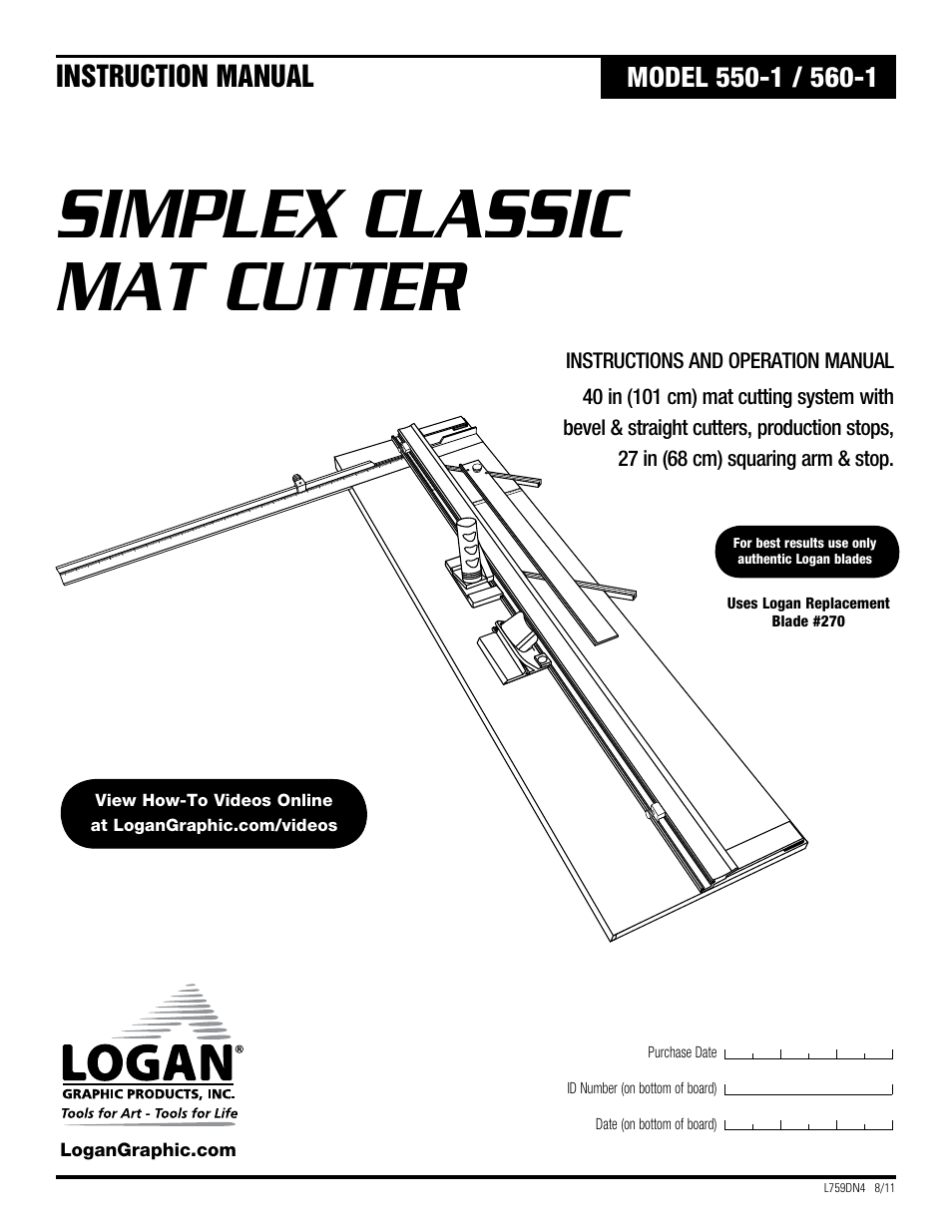 Logan Graphic Products 550-1 User Manual | 8 pages