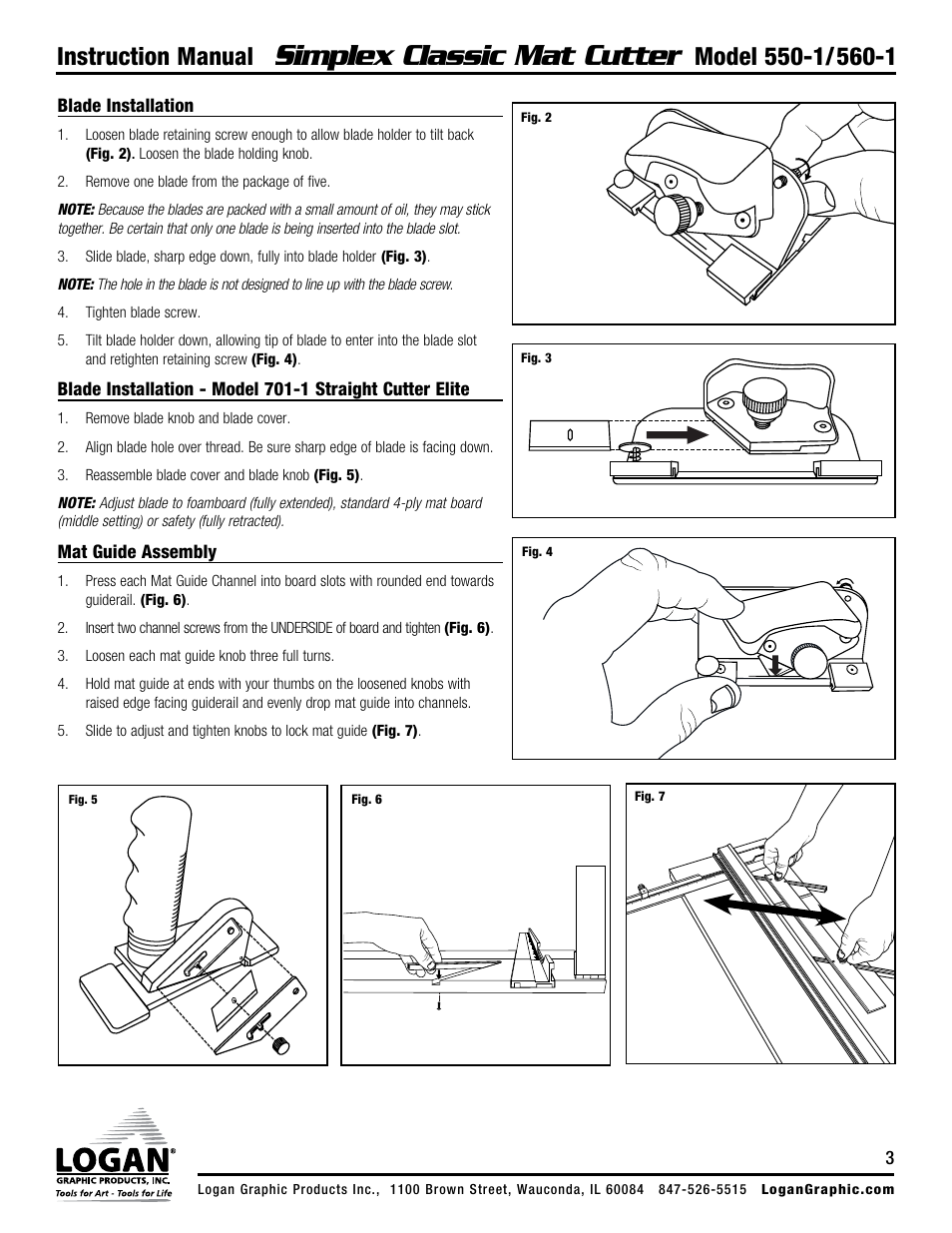 Simplex classic mat cutter, Instruction manual | Logan Graphic Products 550-1 User Manual | Page 3 / 8