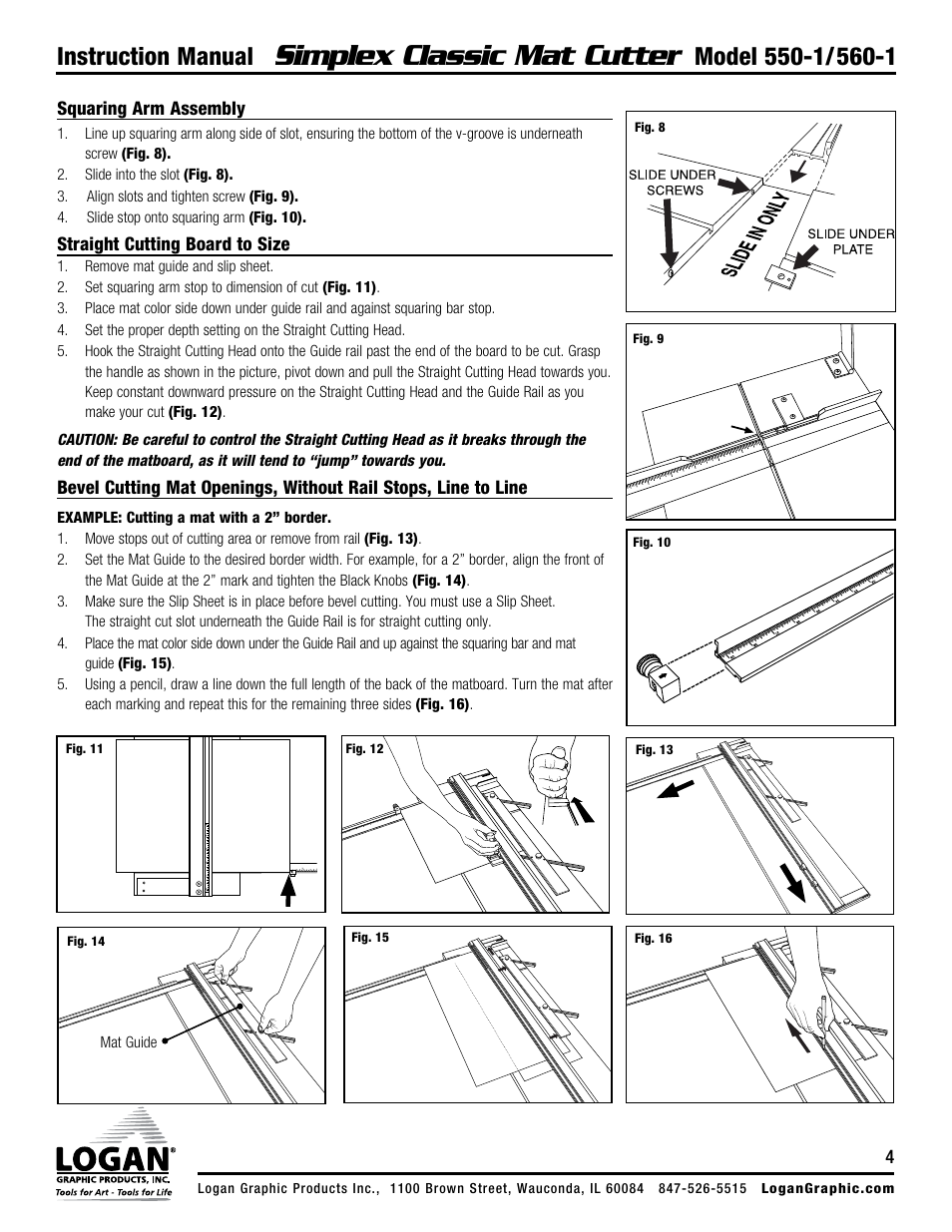 Simplex classic mat cutter, Instruction manual | Logan Graphic Products 550-1 User Manual | Page 4 / 8
