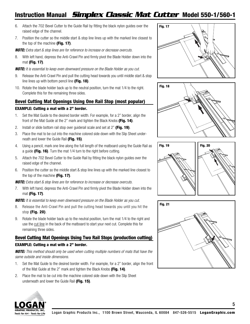 Simplex classic mat cutter, Instruction manual | Logan Graphic Products 550-1 User Manual | Page 5 / 8