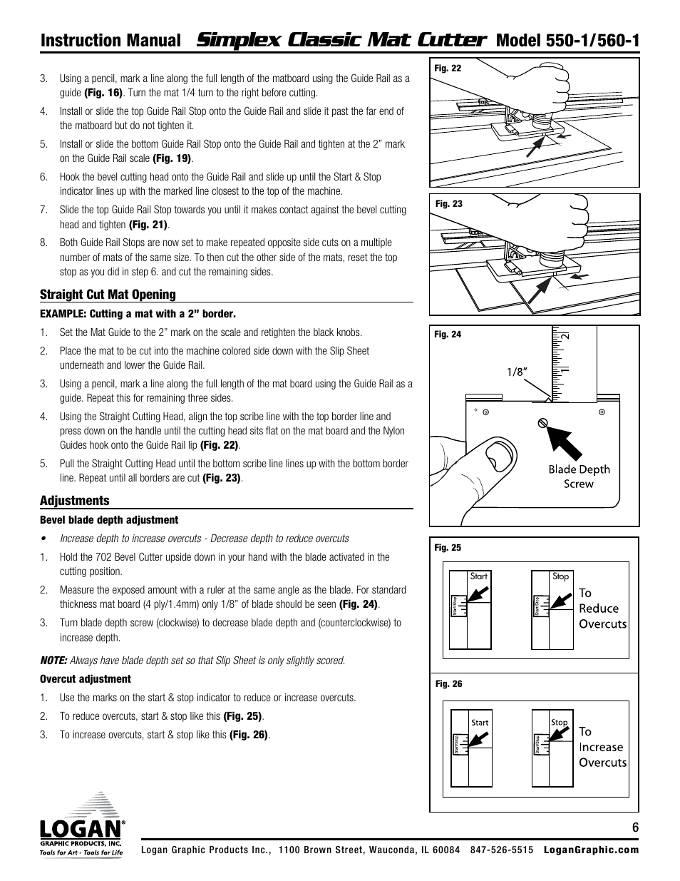 Simplex classic mat cutter, Instruction manual | Logan Graphic Products 550-1 User Manual | Page 6 / 8