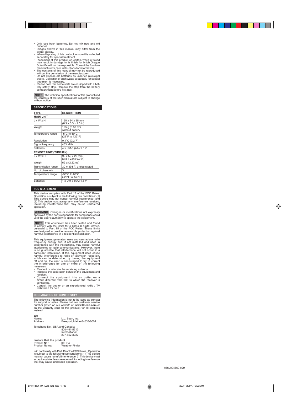 L.L. Bean Weather Finder 0FHF4 User Manual | Page 2 / 2