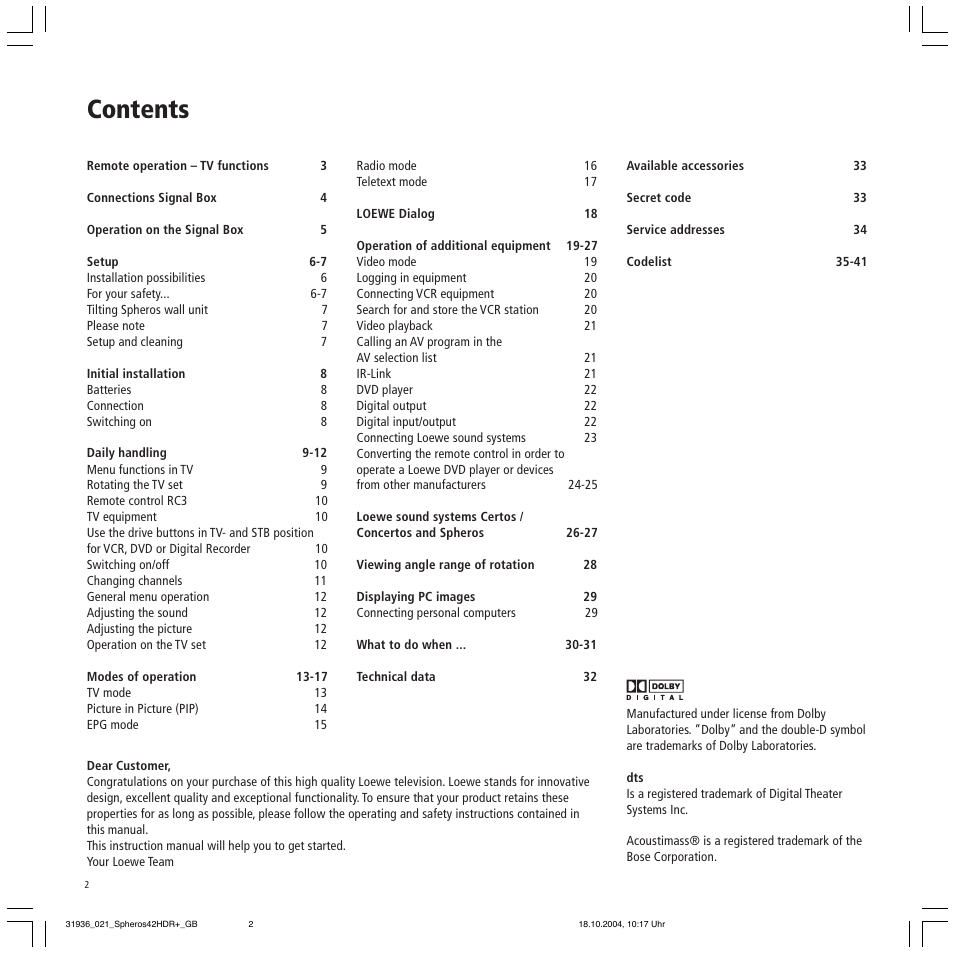 Loewe 42 HD/DR+ User Manual | Page 2 / 42