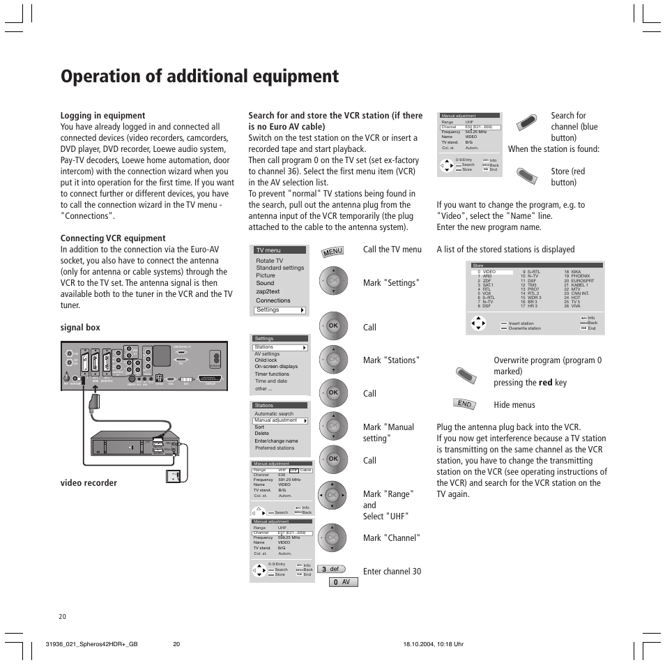 Operation of additional equipment, Audio in 1, Audio in 2 | Loewe 42 HD/DR+ User Manual | Page 20 / 42