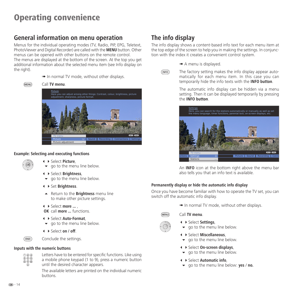 Operating convenience, The info display, General information on menu operation | Loewe 32959022 User Manual | Page 14 / 64