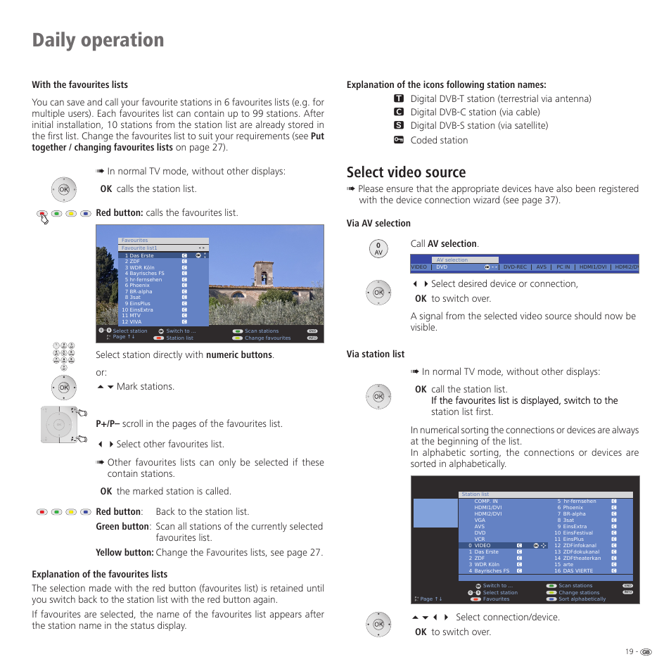 Daily operation, Select video source | Loewe 32959022 User Manual | Page 19 / 64