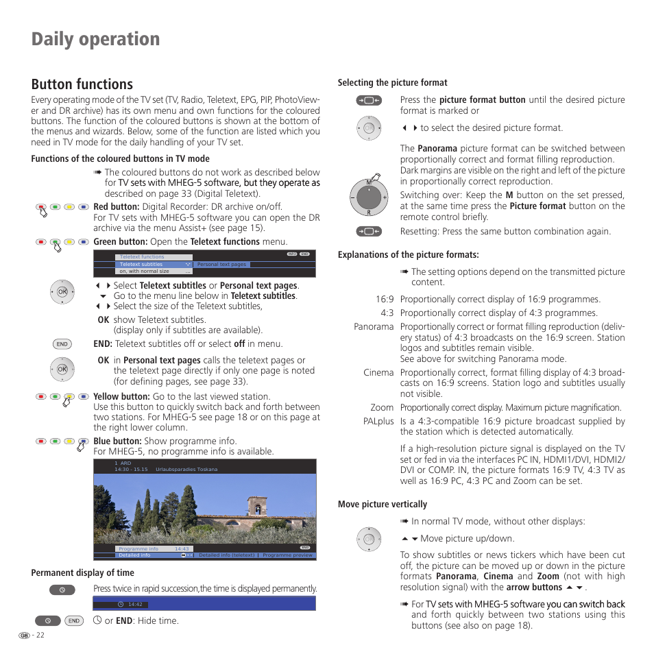 Daily operation, Button functions | Loewe 32959022 User Manual | Page 22 / 64