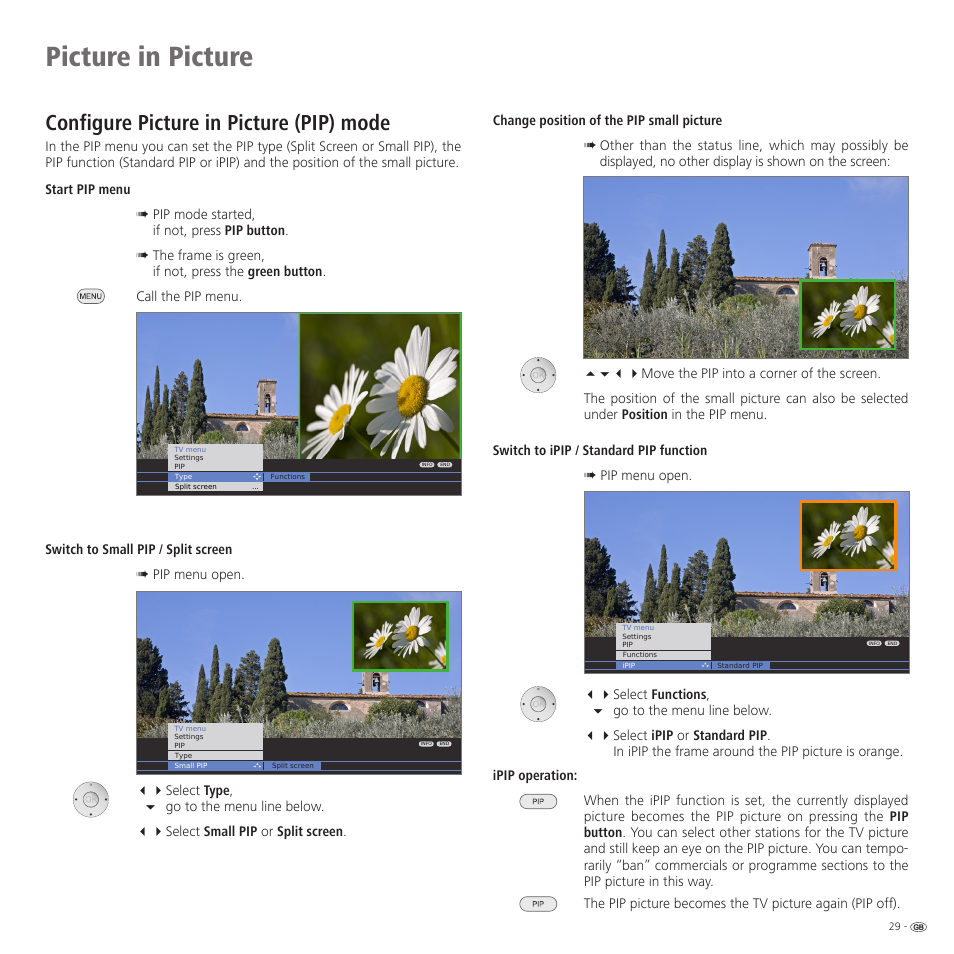 Picture in picture, Configure picture in picture (pip) mode | Loewe 32959022 User Manual | Page 29 / 64