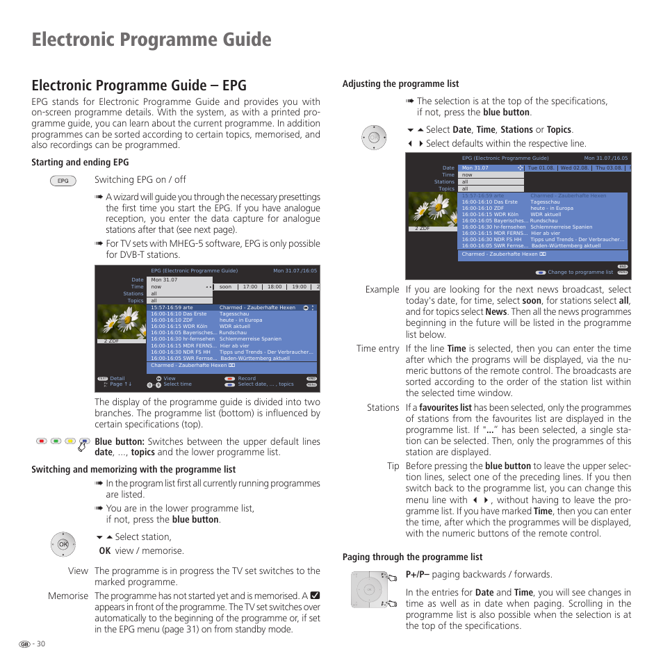 Electronic programme guide, Electronic programme guide – epg | Loewe 32959022 User Manual | Page 30 / 64