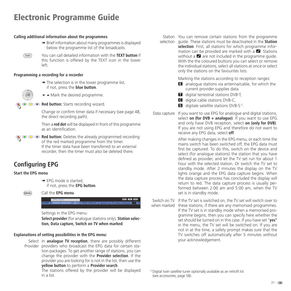 Electronic programme guide, Configuring epg | Loewe 32959022 User Manual | Page 31 / 64