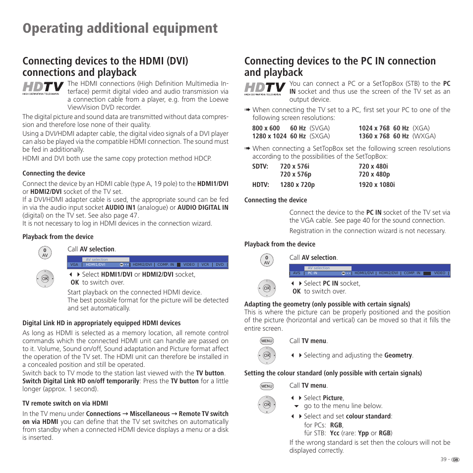 Operating additional equipment | Loewe 32959022 User Manual | Page 39 / 64