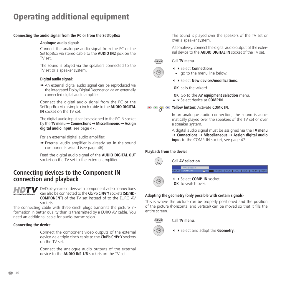 Operating additional equipment | Loewe 32959022 User Manual | Page 40 / 64