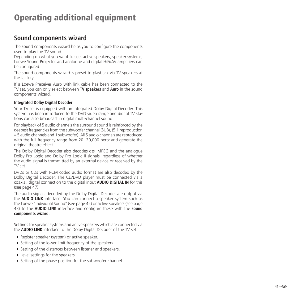 Operating additional equipment, Sound components wizard | Loewe 32959022 User Manual | Page 41 / 64