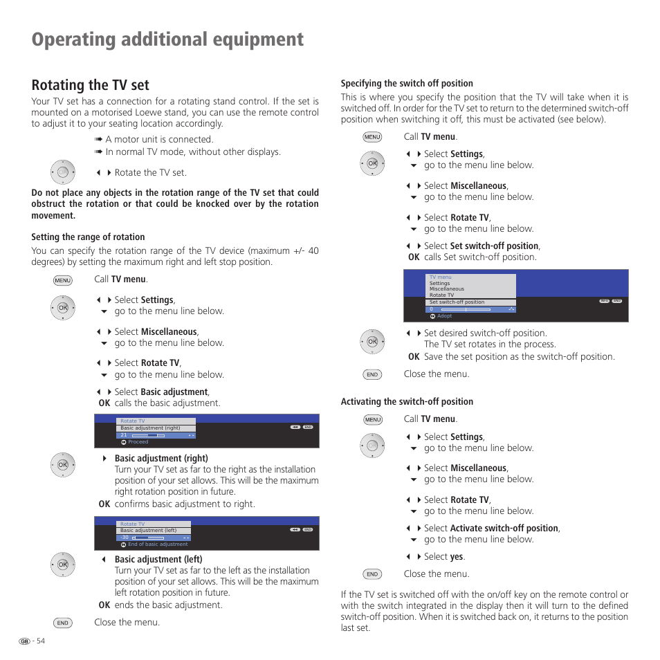 Operating additional equipment, Rotating the tv set | Loewe 32959022 User Manual | Page 54 / 64