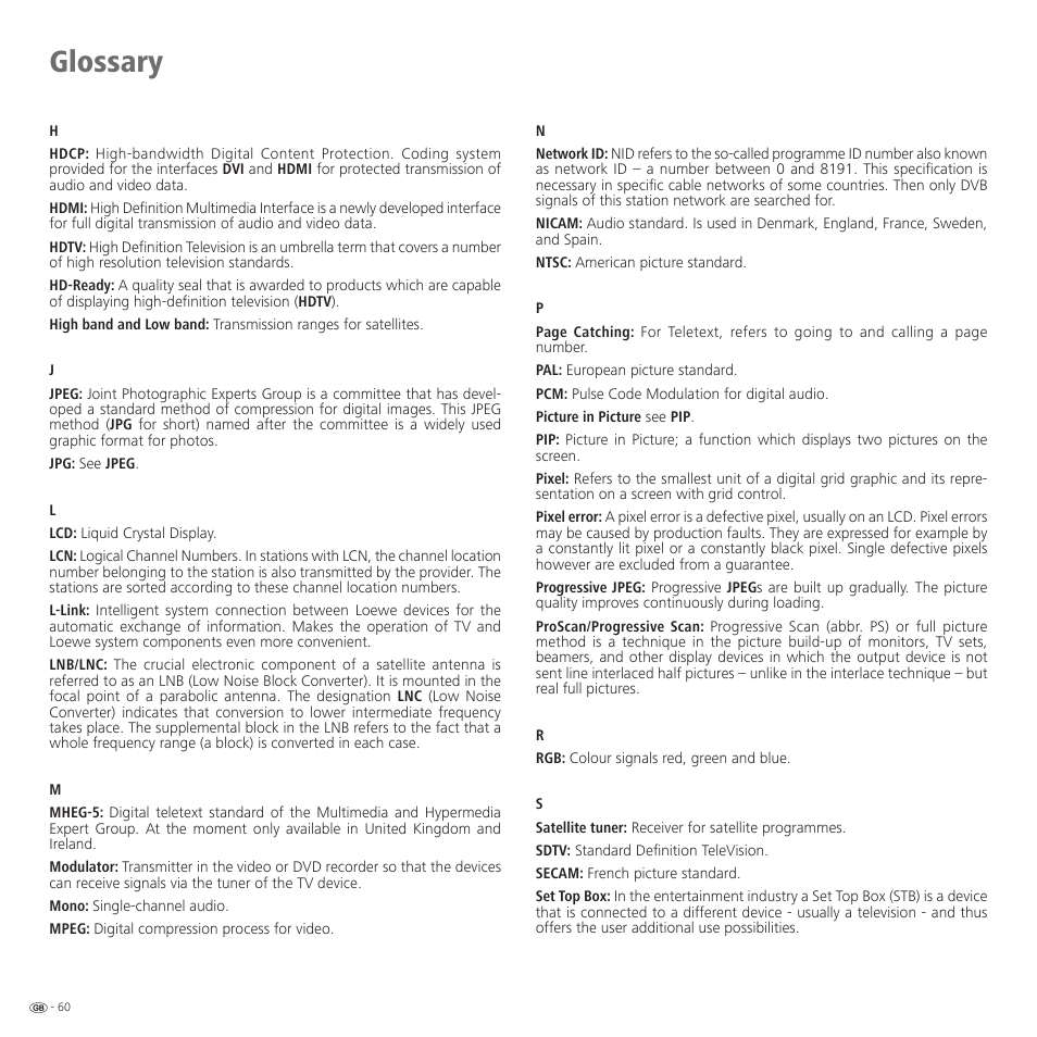 Glossary | Loewe 32959022 User Manual | Page 60 / 64