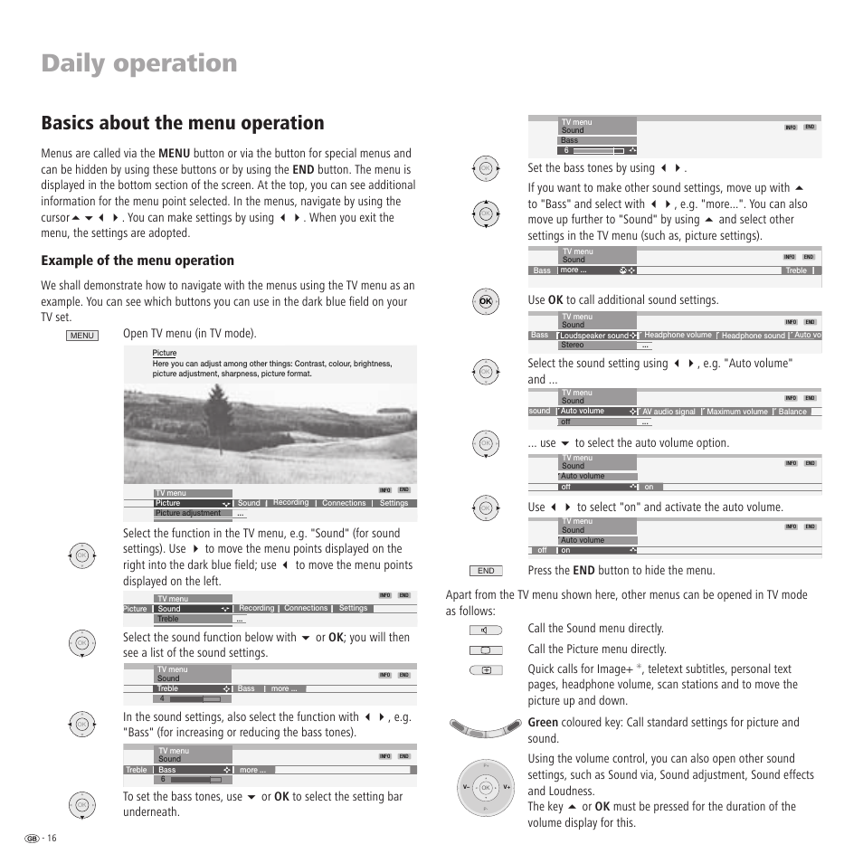 Daily operation, Basics about the menu operation, Example of the menu operation | Loewe R 32 User Manual | Page 16 / 52