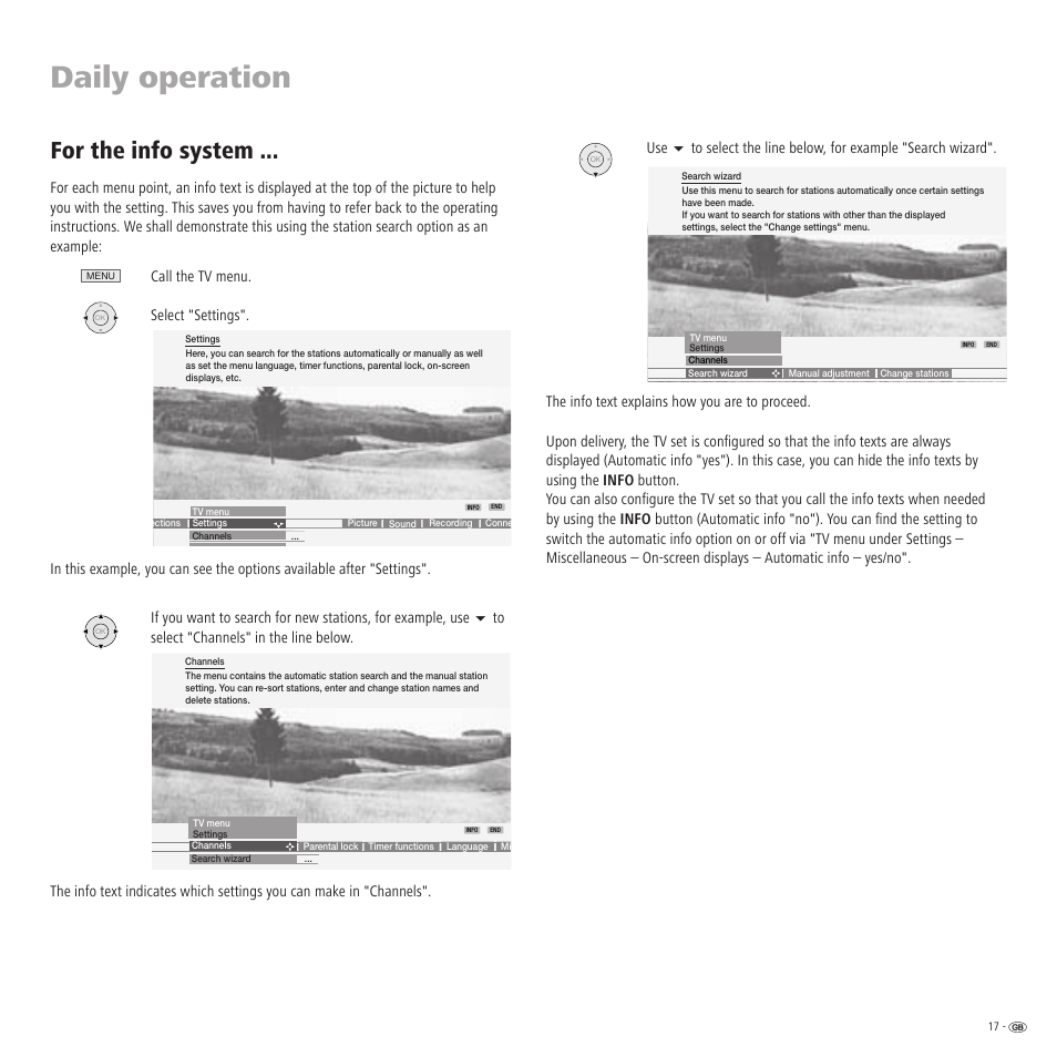 Daily operation, For the info system | Loewe R 32 User Manual | Page 17 / 52