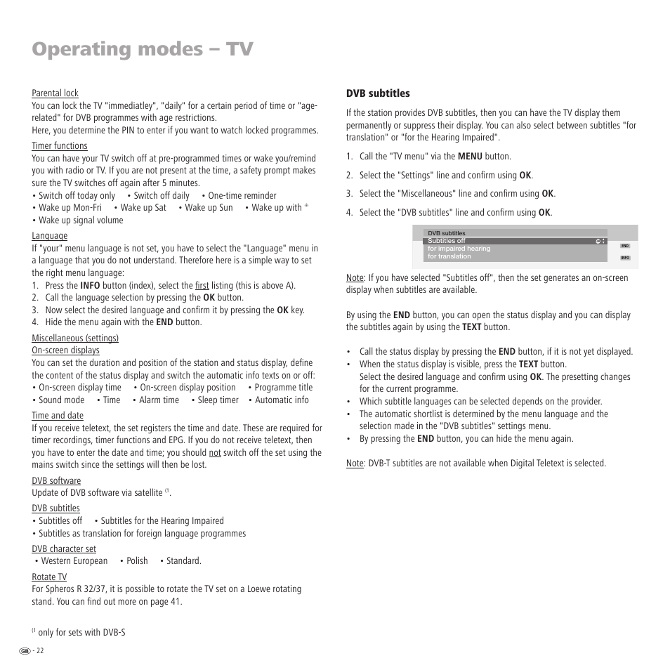 Operating modes – tv | Loewe R 32 User Manual | Page 22 / 52