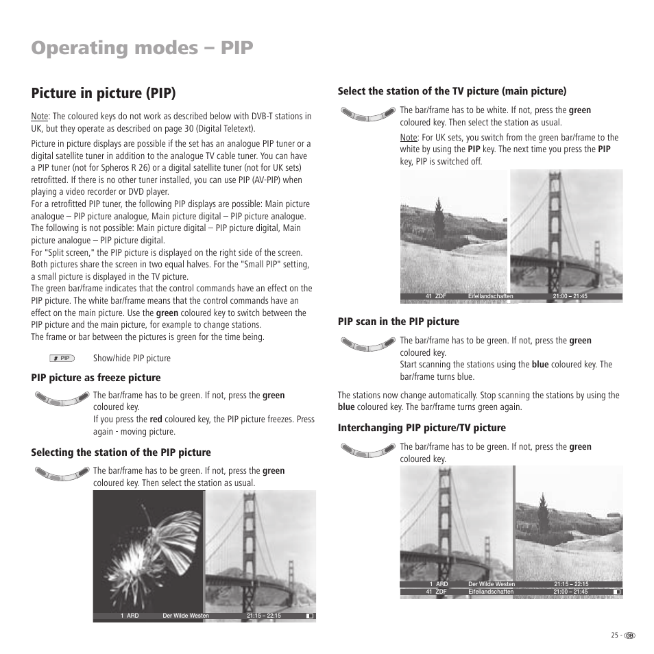 Operating modes – pip, Picture in picture (pip) | Loewe R 32 User Manual | Page 25 / 52