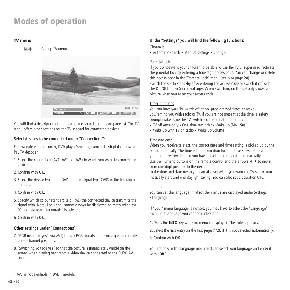 Modes of operation | Loewe Xelos A 20 DVB-T User Manual | Page 16 / 28