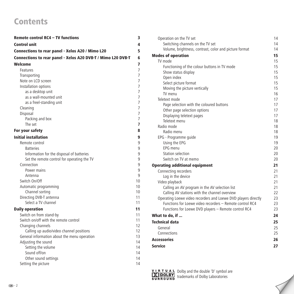 Loewe Xelos A 20 DVB-T User Manual | Page 2 / 28