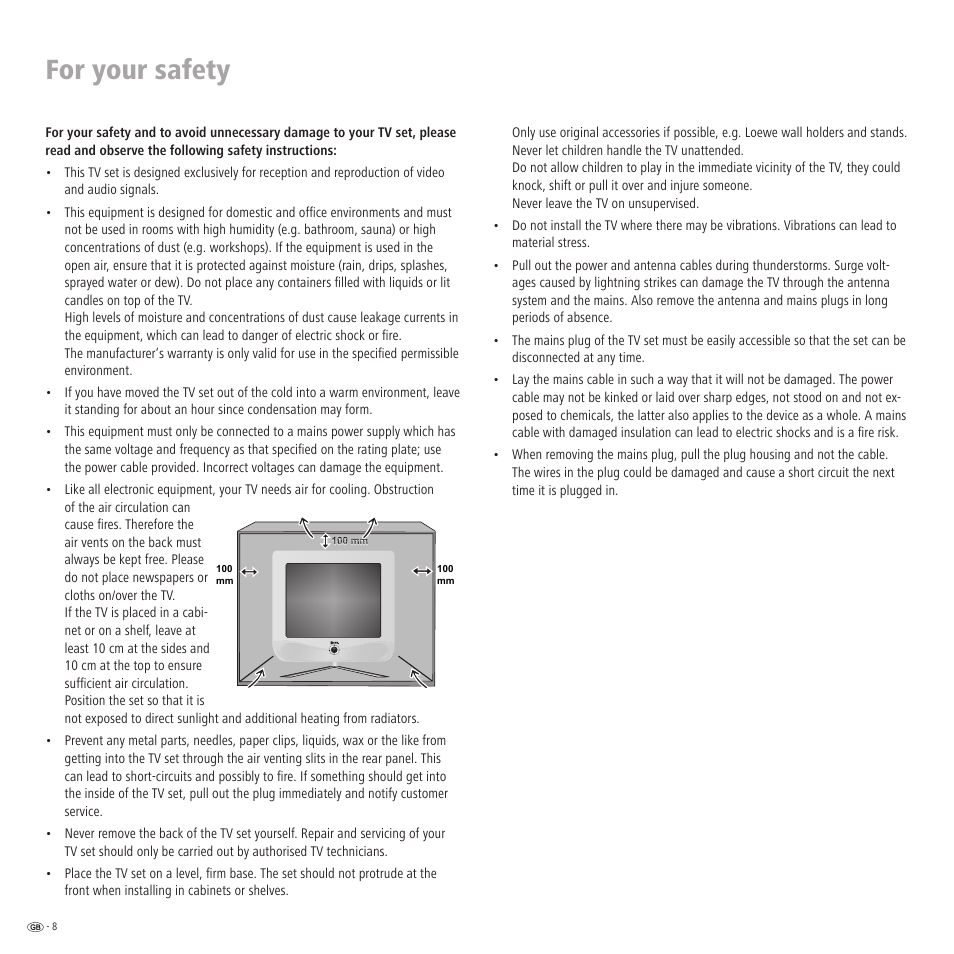 For your safety | Loewe Xelos A 20 DVB-T User Manual | Page 8 / 28
