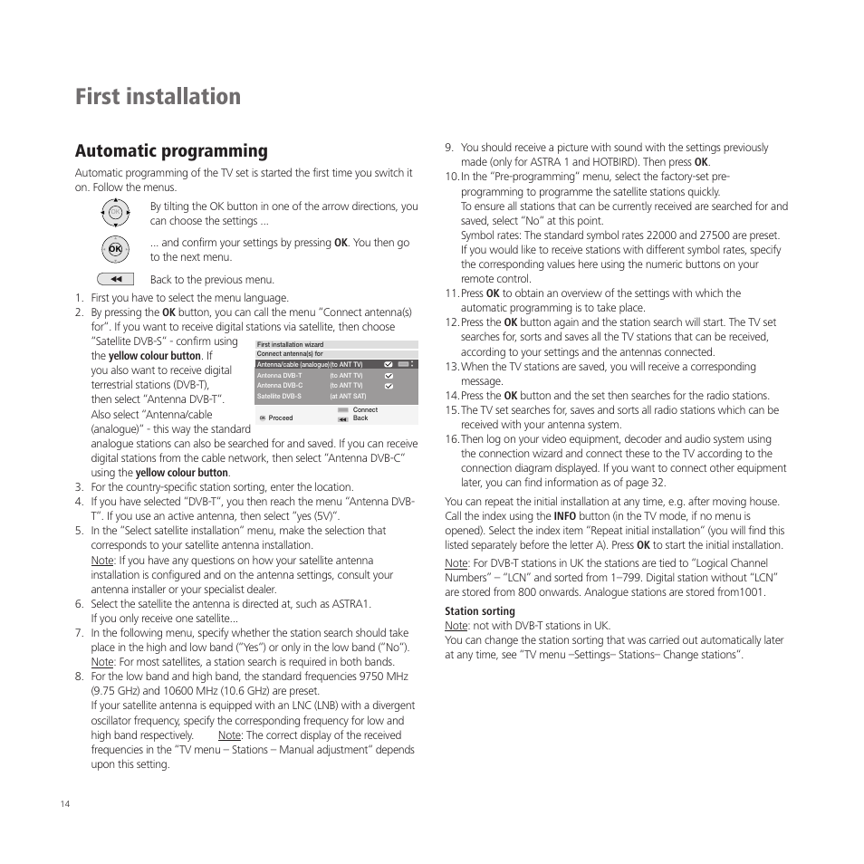First installation, Automatic programming | Loewe A 37  EN User Manual | Page 14 / 46