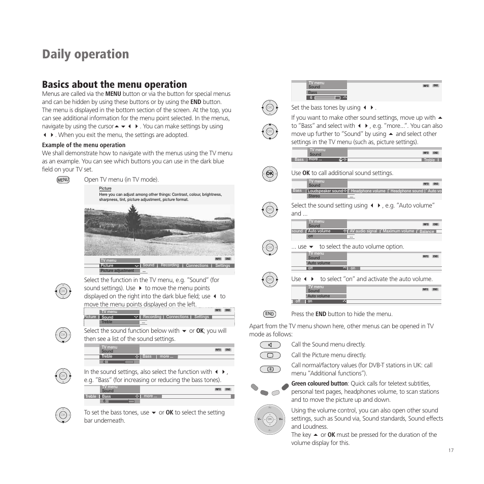 Daily operation, Basics about the menu operation | Loewe A 37  EN User Manual | Page 17 / 46