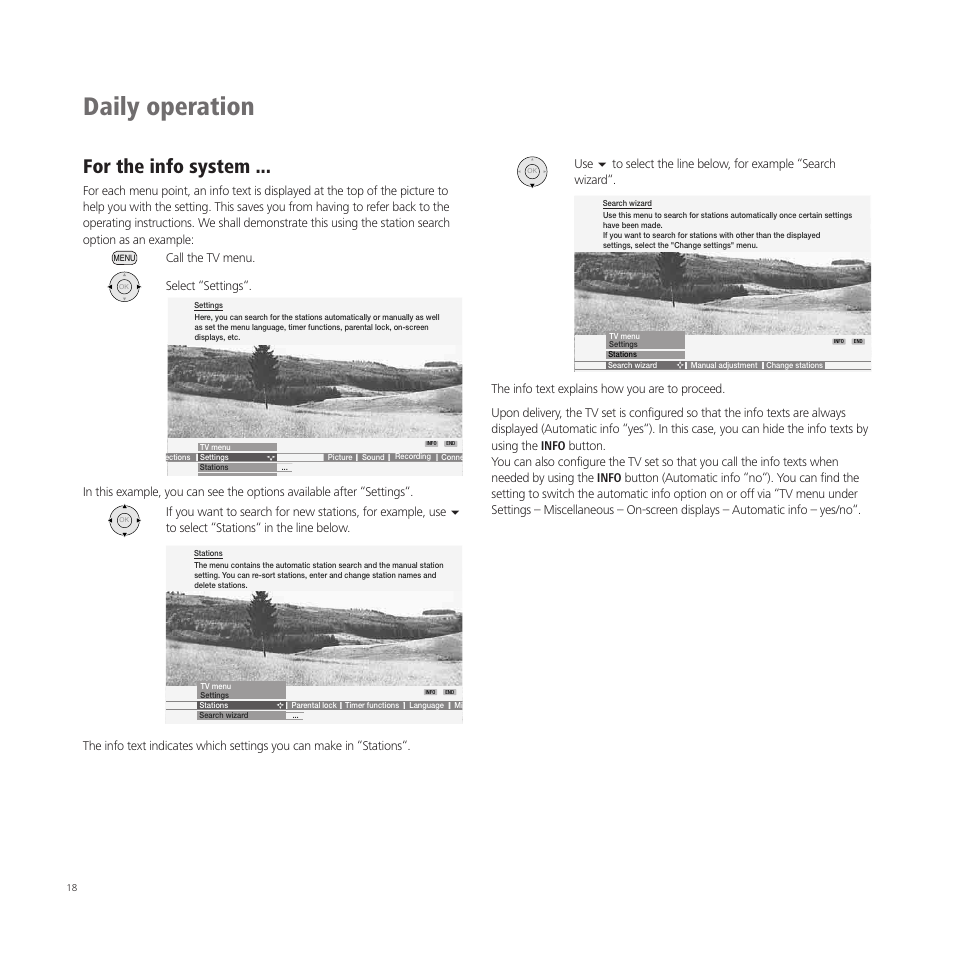 Daily operation, For the info system | Loewe A 37  EN User Manual | Page 18 / 46