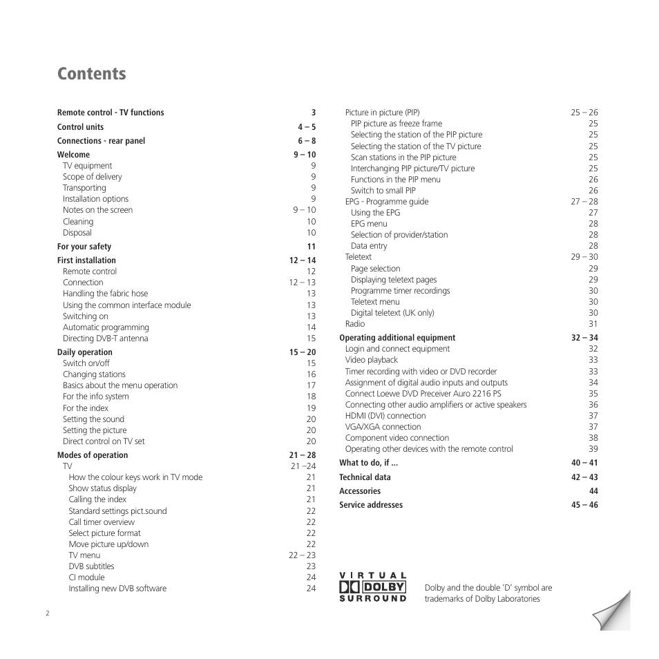 Loewe A 37  EN User Manual | Page 2 / 46