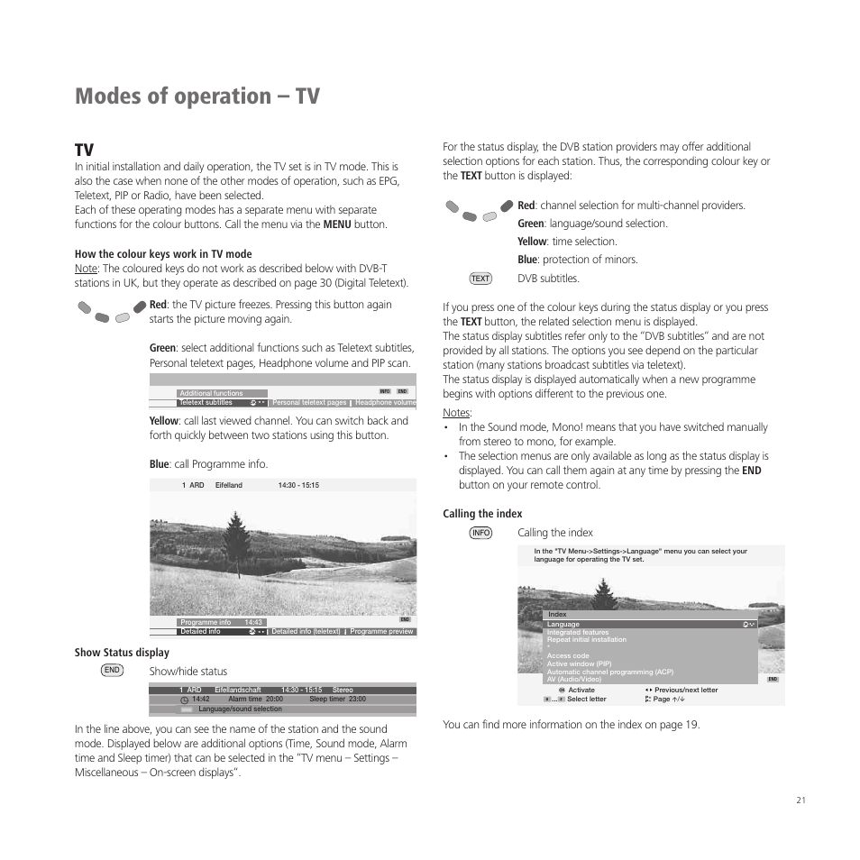 Modes of operation – tv | Loewe A 37  EN User Manual | Page 21 / 46
